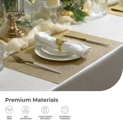 Leetaltree Gold Placemats Set of 12 - Heat Resistant Non-Slip Place mats for Dining Table, Washable Durable PVC Vinyl Woven Table Mats(Luxury Gold, 12) - Image 5