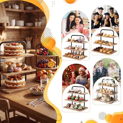 2 Pack Wooden Cupcake Stand 3 Tier Large Dessert Table Display Set Cupcake Tower Tiered Tray Stand Serving Tray for Wedding Birthday Graduation Tea Party Farmhouse Vendor (Classic) - Image 3