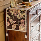Floral Embroidered Dresser Runner 55x14 Inch Non-Slip Chenille, Brown by keemir