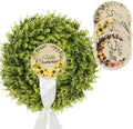24 Inch Faux Boxwood Wreath with 3 Double-Sided Wooden Signs by Remowith
