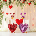 Abbylike 2 Sets Valentine's Day Porch Goose Outfits Love Heart Yard Goose Clothes Costume Fits Large 23'' Cement for Garden Yard Statue Pathway Decorations - Image 5