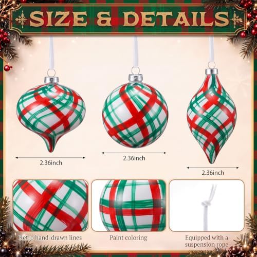 12 Pcs 2.36in Christmas Scottish Tartan Ball Ornaments, White - Image 2
