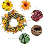 NeoL'artes 24in Artifical Fall Floral Wreath with Orange and Yellow Wildflowers, Sunflowers, and Greenery (Orange) - Image 3
