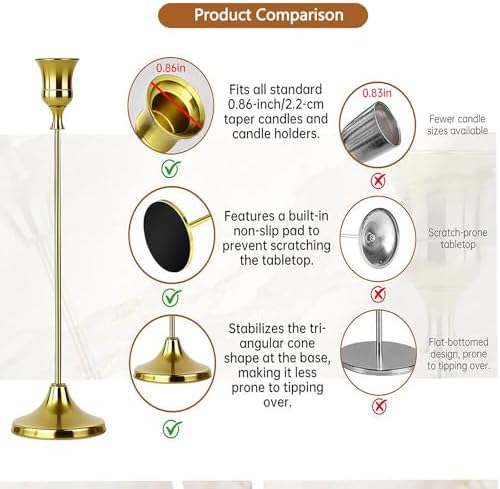 10 Sets Candle Holder Brass Metal Candlestick Holders -Vintage Modern Metal Taper Candle Holders, Decorative Centerpiece for Table Mantel, Wedding Kitchen Home Decor, Wedding Gift,30Pcs - Image 4