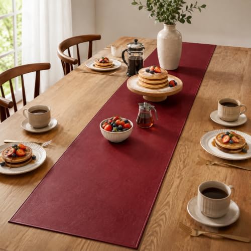 Red Faux Leather Table Runner Waterproof Heatproof for Christmas 120 inch - Image 5