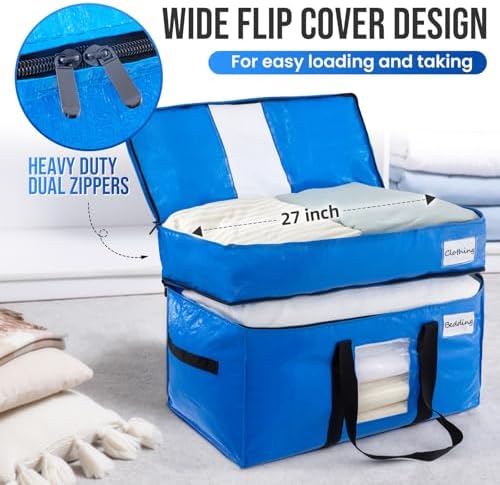 TAILI 2 Tier Moving Bags,2 Blue Silver Storage Bags with Visible Window - Image 2