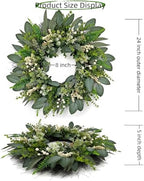24 Inch Greenery Wreaths for Front Door – Artificial Eucalyptus Wreath with White Berries and Mixed Green Leaves, Year-Round Farmhouse Indoor Outdoor Door Wreath for Spring Summer Home Decor - Image 4