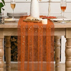 Artoid Mode 6PC Gold Stars Caramel Gauze Table Runner 120 Inch 10FT, Reversible Glitter Sheer Dining Wedding Holiday Birthday Table Decor for Home Party - Image 2