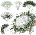 120 Pcs 5 Kinds Mixed Artificial Eucalyptus Stems Rose Baby's Breath by Garisey