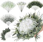 120 Pcs 5 Kinds Mixed Artificial Eucalyptus Stems Rose Baby's Breath by Garisey