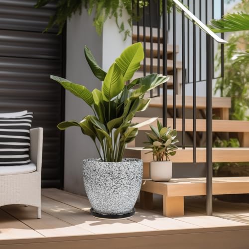 10 Inch Plant Pot - Ceramic Planter for Indoor Outdoor, Round Large Plant Pots, Modern Planter with Drainage Hole and Tray, Home Room Office Garden Decor, Gifts for Women Men, White-Black - Image 5