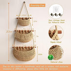3 Tier Hanging Fruit Baskets for Kitchen, Handmade Jute Organizer - Image 6