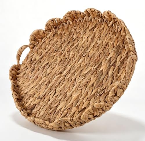 Foxtell Round Rattan Tray, 19.7" Hand Woven Basket, Large Round Ottoman Table Tray with Handles for Home and Kitchen Decorative, Breakfast, Tea, Snack, Fruit, Coffee, Storage by Unknown