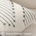 Mecatny Boho Outdoor Throw Pillow Covers 16x16 Set of 2 Grey & Cream White - Image 4