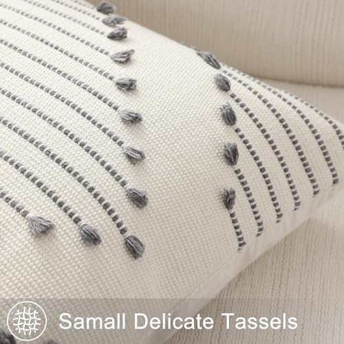 Mecatny Boho Outdoor Throw Pillow Covers 22x22 Set of 2 Grey & Cream White - Image 4