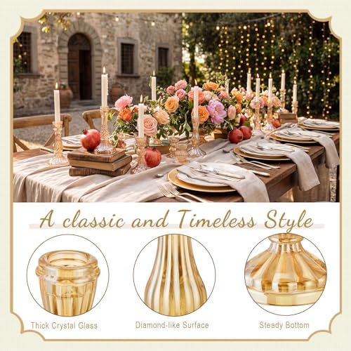 Mumufy 12 Pcs Gold Glass Taper Candle Holders, 0.8" Candlestick - Image 3