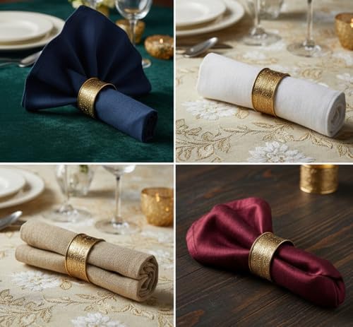 Handcrafted Floral Table Napkin Rings, Gold Tone, Set of 8 - Image 2