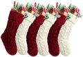 Pack 6,18" Unique Burgundy and Ivory White Knit Christmas Stockings Style3 by Kunyida