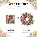 Spring Wreaths for Front Door Outside Summer Wreath 24 Inch with Luxury Peony & Hydrangea Floral Wreaths with Greenery Colorful Seasonal Spring Door Wreath for Outdoor Home Decor - Image 5