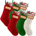 JellyArch 6 Pcs Personalized Christmas Stockings Xmas Stocking with Leather Patches Custom Name Cable Knitted Hanging Family Stockings for Christmas Holiday Fireplace Party Decoration (18 Inches) by JellyArch