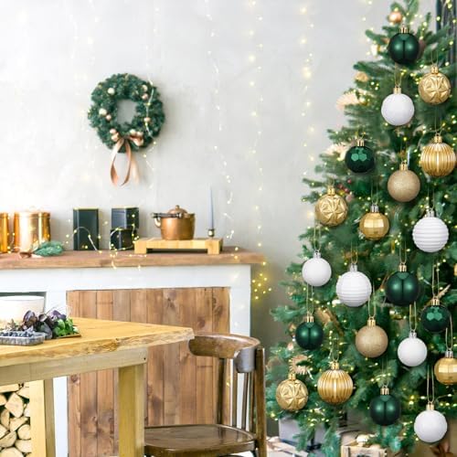 Lunmon 72 Pcs Christmas Ball Ornaments Emerald Green Gold White Xmas Bulbs - Image 6