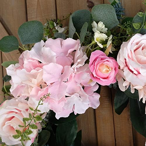 Artificial Pink Rose Wreath - 20 Inch Front Door Wreath with Hydrangea Leaves for Spring, Valentine's, Mother's Day, Wedding & Home Decor - Image 4