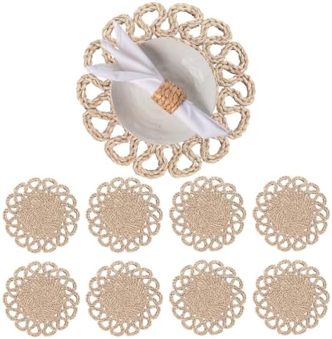 13.8" Set of 8 Round Seagrass Placemats by Laquedecraft by Laquedecraft
