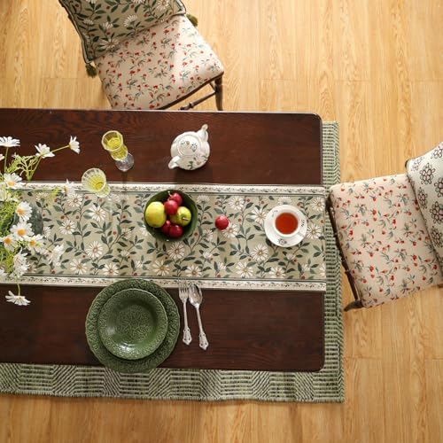 ISAENNE Designer Vintage Linen Table Runner,87"x12"-Brune - Image 6