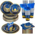 FillTouch 168 Pcs Eid Mubarak Party Goods Supplies Decorations for 24 Guests, Include Ramadan Mubarak Paper Plates Cups Napkins Plastic Knives Forks Spoons Tableware Set for Ramadan Family Party by FillTouch