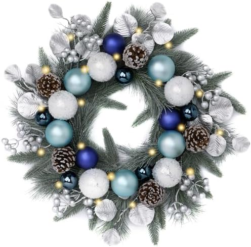 Valery Madelyn 20" Pre-Lit Christmas Wreath for Front Door with Lights by ValeryMadelyn