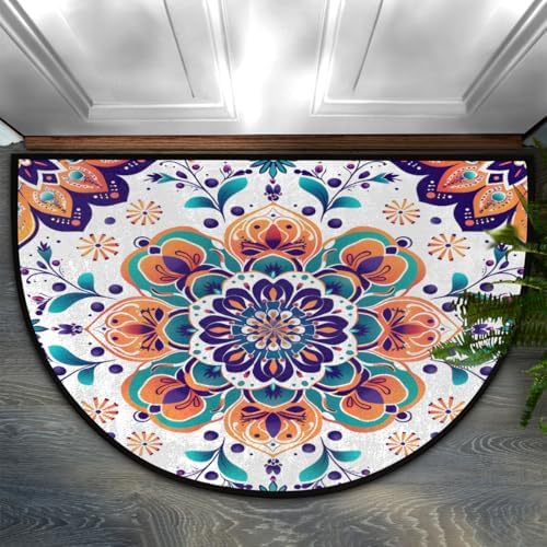 Mandala Door Mat for Outdoor Indoor Welcome Mat Half Round Doormat Entryway Rug 24" x 36" Door Mats for Home by Pardick