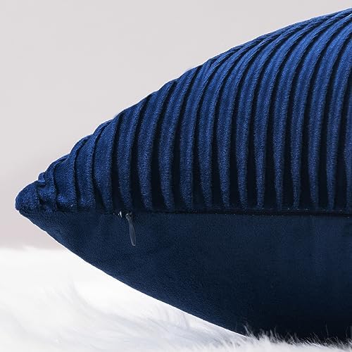 YCOLL Navy Blue Pillow Covers 24x24 Set of 2 Velvet Striped Pattern - Soft Throw Pillows for Home Decor, Luxury Decorative Pillow Covers for Couch, Bed,Living Room - Image 2