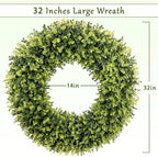 HUZIYAHAN 32 Inch Extra Large Boxwoods Green Spring Artificial Wreath for Front Door, Year Round Spring Summer Winter Wreaths for Wall Window Porch Home Farmhouse Outdoor Outside Indoor Decorations - Image 3