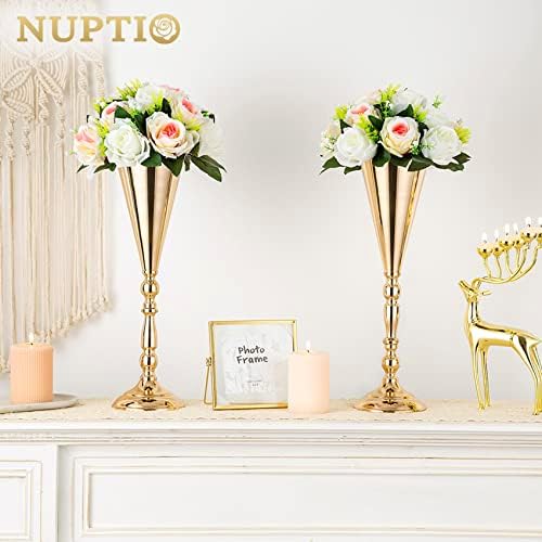 NUPTIO Pcs of 10 Fake Flower Ball Arrangement Bouquet,15 Heads Plastic Roses with Base, Suitable for Our Store's Wedding Centerpiece Flower Balls for Centerpieces Home Décor (Pink Champagne & White) - Image 2