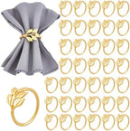 Peacoblue 60Pcs Gold Leaf Rings Holders Modern Stainless Steel Napkin Ring Holders for Table Decor Settings, Vintage Napkin Ring for Wedding Christmas Thanksgiving Day Party by PEACOBLUE