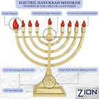 Zion Judaica 6 Pack Electric Hanukkah Menorahs LED USB Powered Menorot Electronic Hanukkiah Battery Minorahs Flamless Chanukah Candles (Gold, 6) - Image 4