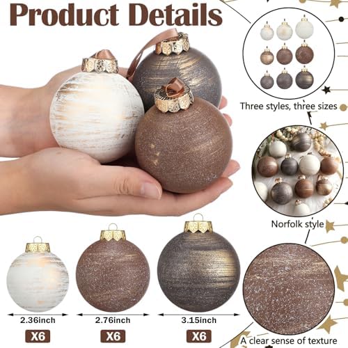 Yunlly 18 Pcs Neutral Christmas Ball Ornaments Textured Xmas Tree Decor - Image 3
