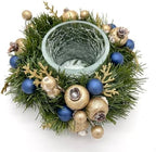 Navy Blue and Gold Christmas, Holiday Hanukkah Candle Holders and Dining table Decorations with Pine needles, on a glass base - Set of 2 - Image 6