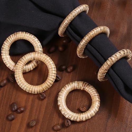 Goroly Home Rattan Napkin Rings Set of 24, Bulk Natural Round Woven Napkin Holders for Wedding Party Decoration by GorolyHome