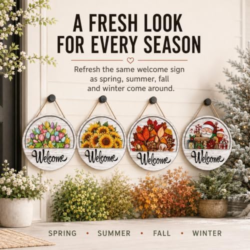 Interchangeable Welcome Sign for Front Door, 12" Wood Seasonal Door Decor - Image 4
