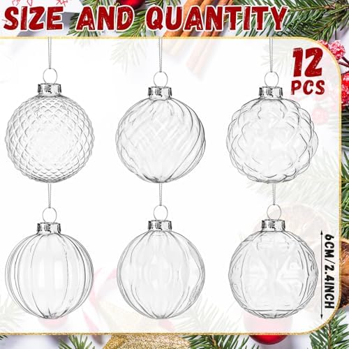 Jenaai 12 Pcs Christmas Clear Glass Ball Ornaments, Vintage Tree Decoration - Image 2