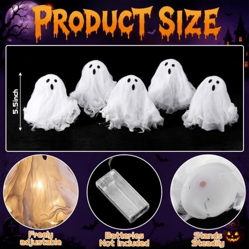 Halloween Indoor Decorations, Set of 5 Light Up Ghosts Table Centerpiece - Image 2