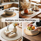 Handmade Round Boho Placemats Set of 6 | Natural Woven & Polyester Braided Combo Table Mats | 12-Piece Versatile Place Mats | Simple Rustic Farmhouse Style Dining Table Decor - Image 5