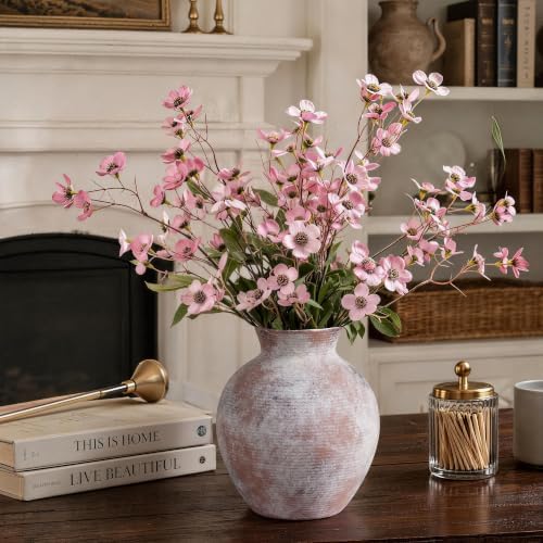 Ceramic Flower Vase Home Decor, 7.4 in Farmhouse Table Vase Retro Vintage Living Room Kitchen Bedroom Decoration Pottery Decorative Vases for Flowers Shelf Office Coffee Desk Dining Entryway, Classic - Image 2