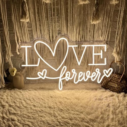Love Forever Heart Neon Sign, Wedding Party LED Neon Light Valentine's Day Wedding Backdrop Decor Gift For Lover Valentine's Day Gift, LED Romantic Light, Couple Space Accent-Warm White-16.5" by mllusxg