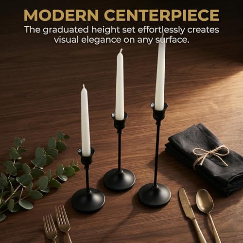 18 pcs Black Candlestick Holders Set, 3 Sizes Metal Taper Candle Holders Weighted with Anti-Slip Pad, Vintage Finish Candle Sticks for Wedding Centerpieces, Christmas Mantel, Fireplace & Table Decor - Image 5