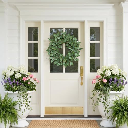 Summer Wreath for Front Door, 24 in Twig Eucalyptus Wreath - Image 2