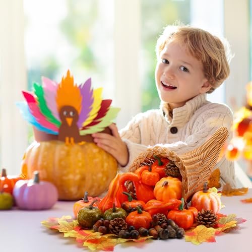 Dandat 2 Pcs Fall Cornucopia Basket Centerpiece 13.78 Inch, Imitation Vine - Image 6