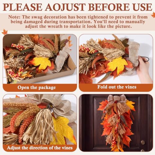 Shihanee 2 Pack 22 in Fall Teardrop Swags Autumn Sorghum Front Door Decor - Image 3