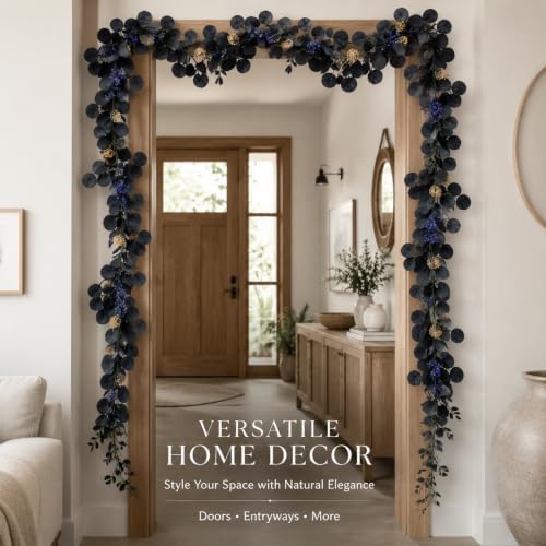 4 Pcs 6Ft Artificial Eucalyptus Garland, Faux Eucalyptus Plants Black Leaves Fake Vines for Halloween Table Home Wedding Mantle Party Indoor Outdoor Decor - Image 7
